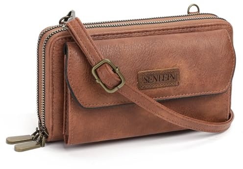 SENDEFN Sac à bandoulière pour téléphone portable pour femme, sac de voyage en cuir imperméable avec sangle réglable, plusieurs poches, emplacements pour cartes