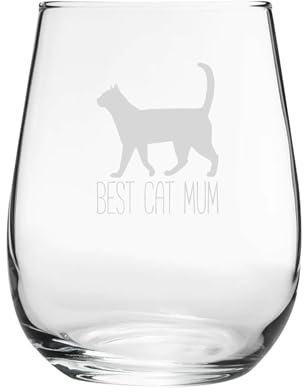 Best Cat Mum - Engraved Novelty Stemless Wine Gin Tumbler Glass | Cat Mum Gifts, Cat Wine Glasses, Cat Lover Gift, Cocktail Cup