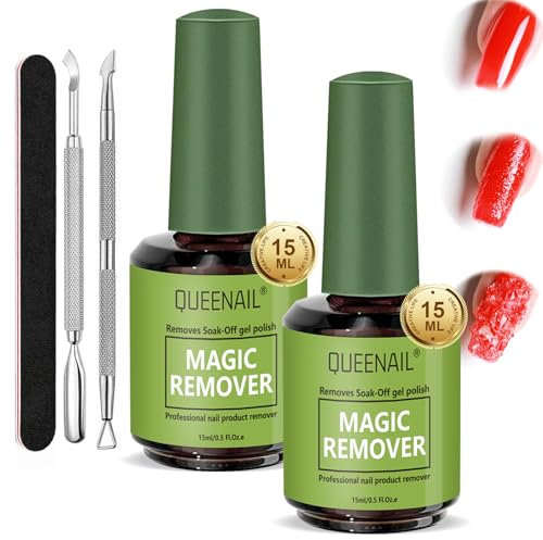 2 Pcs Gel Nail Polish Remover(15ML),Gel Nail Polish Remover Kit,UV Gel Polish Remover,Professional Removes Nail Polish in 3-5 Minutes,Gel Remover with 2 Gel Polish Scraper & 1 Nail File