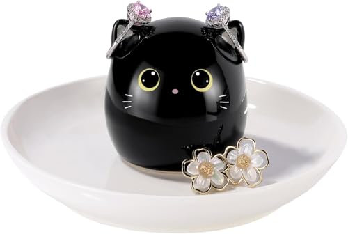 Titanape Black Cat Ring Holder Dish for Jewelry, Earrings, Necklaces, Watches, Keys - Cat Lovers' Birthday, Christmas, Engagement, Wedding Gift for Women