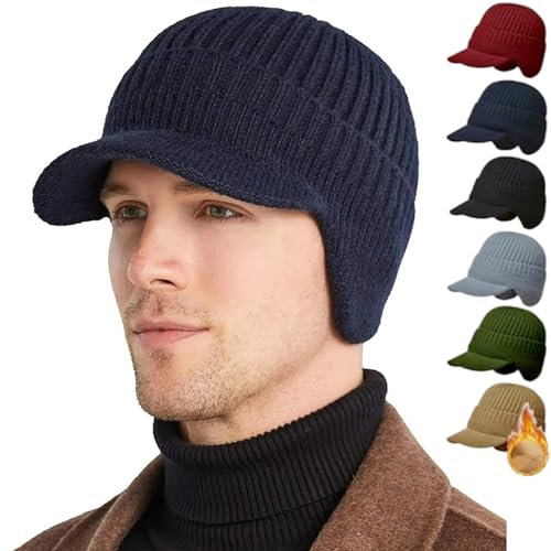 Donubiiu Fanyil Knitted Hat,2025 New Joyhnny Cozyhead Beanie, Sherum Cozyhead Beanie, Elastic Warm Ear Protection Knitted Hat, Winter Hat with Brim for Men (Black)