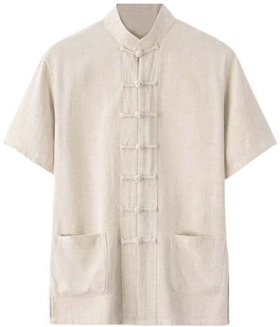 Vhersily Herren-Leinen-Hemd für chinesische Kampfkunst, Kung Fu Tai Chi Wushu, langärmeliges Kostüm für Herren und Damen, beige, XXXXL
