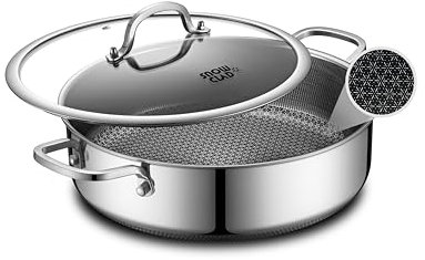 KLAPOLA Hybrid Nonstick 6-Quart Frying Pan, Chicken Fryer, PFOA Free Cookware, 13 Inch Pans with Lid, Dishwasher and Oven Safe, Works in Induction