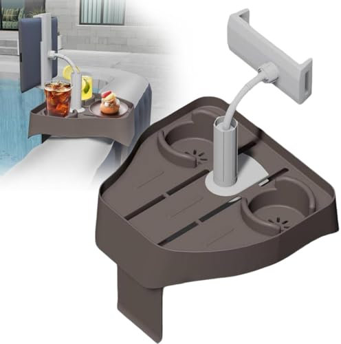 3-in-1 Adjustable Hot Tub Tray Table with Cup Holder Phone Holder, Hot Tub Caddy Drink Tray, Clip-on Pool Cup Holder Phone Holder, for Outdoor Inflatable Pools/Spas Caddy Drink Tray