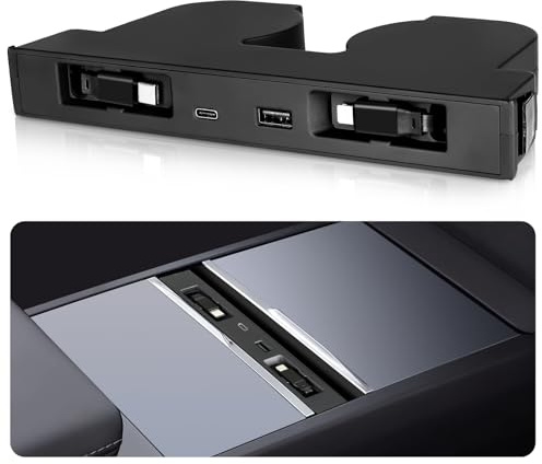 DGXWLLW Hub USB pour Tesla Model Y Juniper 2025 2026 Model 3 Highland 2024 2025 avec design englouti, chargeur rapide 4 en 1 99 W avec câble rétractable, adaptateur de console centrale