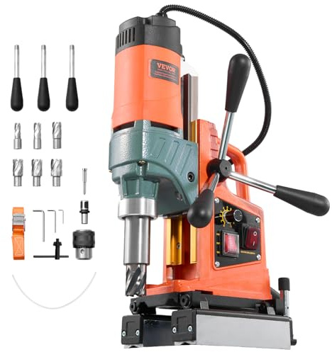 VEVOR Magnetic Drill Press, 1400 W, 2 inch Boring Diameter, 0-750 RPM Speed, Reversible Direction, Mag Drill Press with 6 Core Bits, Electric Drilling Machine for Industrial and Home Improvement