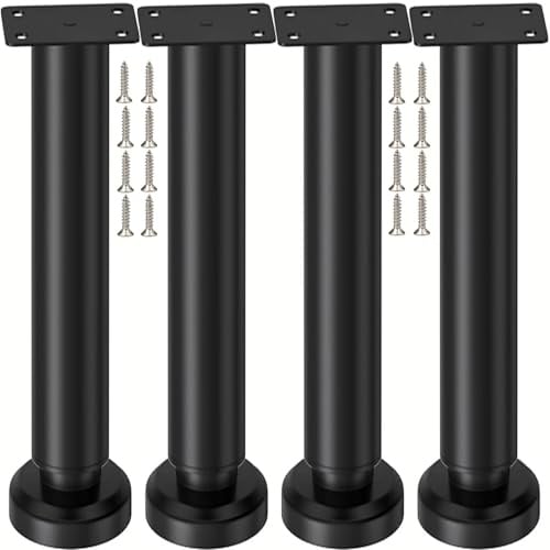 LCOUACEO Möbelfuße Verstellbar, 4 Stück Verstellbare Möbelfüße 25-42cm | Metall Schwarz Möbelfüße Einstellbar Stützfüße Für Möbel Standfüße Für Sofa Schrank Bett