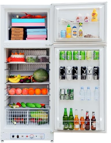 Smad Gas Fridge Freezer 380L (287+93), 2 Way Camping Fridge-Gas/240V, Quiet Refrigerator for Holiday Homes, Garages, Camping, Mobile Homes, White