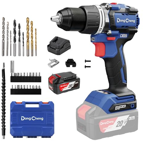 Dong Cheng Trapano Avvitatore a Percussione 90 Nm, 1x4,0Ah, Anti-Kickback | Per avvitare, forare e forare con percussione, mandrino13mm, 20 livelli di coppia, 2 velocità, per legno, metallo e muratura