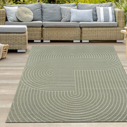 Teppich-Traum In- & Outdoor Teppich Bogenmuster Grün Hoch-Tief 240x340 cm | Für Balkon, Terrasse, Garten & Flur, pflegeleicht, wetterfest, schmutzabweisend, robust und strapazierfähig