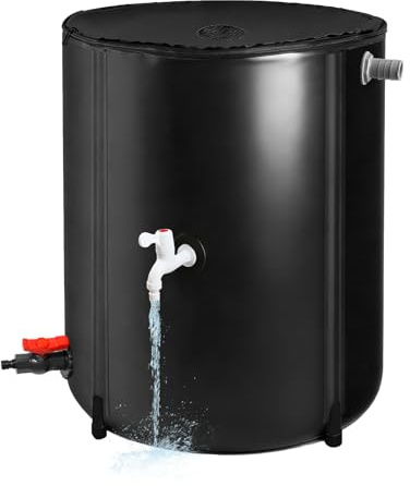 Barril de lluvia plegable, 200 L, portátil, sistema de recogida de agua de lluvia, tanque de agua, recogedor de agua de jardín, con tapa con cremallera, espiga y kit de desbordamiento