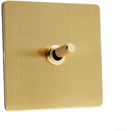 Matte Gold Stainless Steel Brushed Wall Light Switch, 86 Type Brass Toggle-Socket for Home Hotel Decor, Retro Industrial Design, Durables Electrical Panel(A)