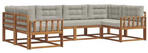 vidaXL Outdoor-Sofagarnitur mit Kissen 6 pcs Natürlich und Hellgrau, Akazienholz Outdoor-Sofa-Set, modernes Gartenmöbel, Pool-Sitzgelegenheiten, Hinterhof-Lounge, Patio