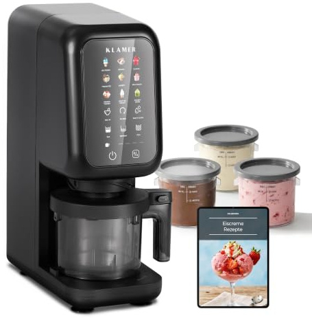 KLAMER Eismaschine, Micro-Püree-Prinzip für Eiscreme wie aus der Eisdiele | Verarbeitet vorgefrorene Basen zu feinem Speiseeis, Sorbet, Slushie, Milkshake. Becher und Klinge Spülmaschinen geeignet.