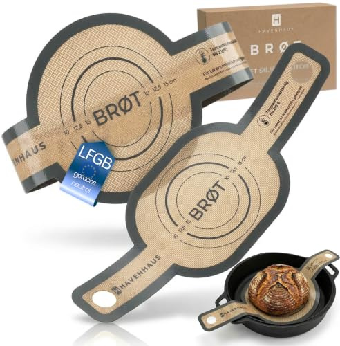 HAVENHAUS Silikon Backmatte 2er Set BRØT | 2x Silikon Brotschlinge oval & rund für Dutch Oven | Backmatte Brot, 7mm Materialstärke, LFGB zertifizierte Qualität | Backunterlage Brotbackmatte