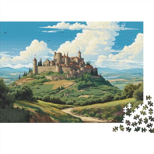 Castle on Hill Landscape Jigsaw Puzzles Puzzle for Adults Kids. 1000 Piece Impossible Challenge Toy Educational Game Home Decoration for Educational Games Gifts 38x26cm/1000pcs