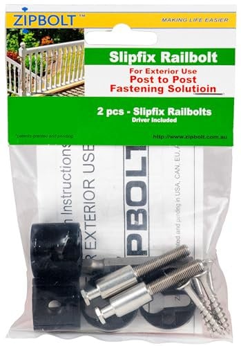 Zipbolt 17.150 Exterior Slipfix Railbolt — Epoxy Coated Staircase Handrail Post to Post Fastening Solution, Easy Residential and Commercial Installation, New Construction and Remodels — 1 Double Pack