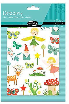 Maildor AE137O Packung mit 6 Bögen Stickers Dreamy in Format DIN A5, 14,8 x 21cm, ideal für Kinder ab 2 Jahren, 1 Pack, Feen
