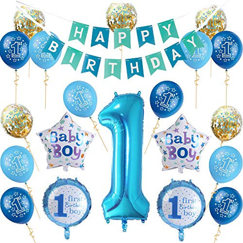Nvetls 1. Geburtstag Dekorationen für Junge o Mädchen Kindergeburtstag Deko Jungen Mädchen 1 Jahr (Blau)