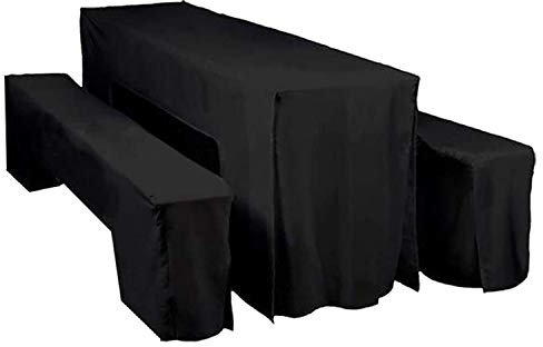 Weddecor Stretch Biertischhussen Set 3 für Bierzeltgarnitur 50cm oder 70cm Tischbreite, Elastische Hussen für Bierzeltgarnitur, Festliche Husse Biertisch & 2 Bierbank in Schwarz, Garten-Party Hochzeit
