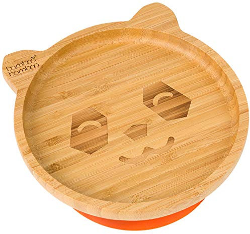 bamboo bamboo Baby Teller Kinderteller, Kindergeschirr mit Saugnapf, Sugnapf Teller Baby ab 6 Monaten (Panda, Orange)