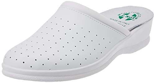 Poligono Pantoufles Sanitaires Homme et Femme, Pantoufles Professionnelles Fermées, Sabots Sanitaires, Chaussures Orthopédiques Confortables, Semelle Anatomique,Blanc pour Femme 40
