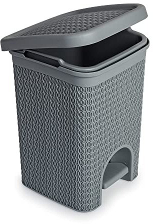 Blue Canyon Lace Lid Pedal Bin| Modern and Stylish Trash Can| 5L Bin for Kitchen, Bathroom, Bedroom, Office| Anti-Fingerprint Outer Finish| Heavy Plastic Rubbish Bin| Square Waste Bin| Grey & Lace