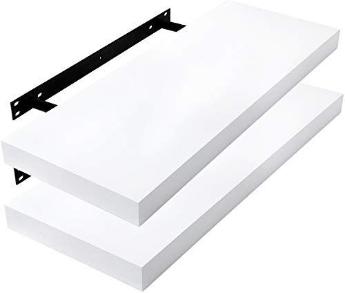 Lestarain 2er Wandregal, 80x22.9x3.8cm MDF-Wandboard Schweberegal Holz Hängeregal DVD CD Regal Wall Shelf Für Küche Wohnzimmer Schlafzimmer Weiß