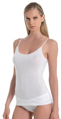 EMMEBIVI Canottiera Spalla Stretta Filo di Scozia Tessuto in Italia Art. 13831-4, Bianco