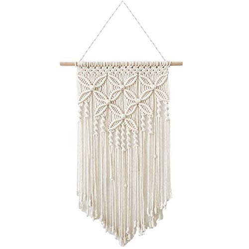 Sixyotie Macrame Tapiz Pared Colgantes Bohemio Hecho a Mano Cord Art Boho Decor Alfombra Interior Exterior Tapiz Tejido Boda Decoración Dormitorio Sala de Estar Telón (White-blong)