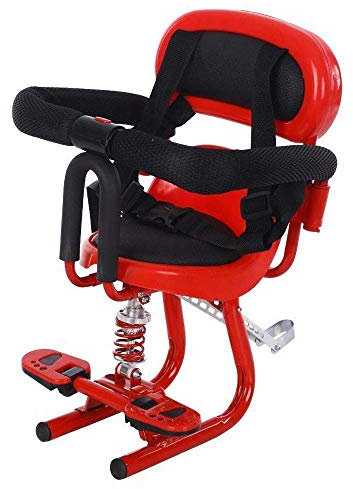 Kinderfahrradsitz, Kinderfahrrad-Sicherheitsträgerkissen Mit Fußstützen Für Die Rückenlehne Mit Stoßdämpferdesign Und Klappbarem Fuß, Langer Riemen, Doppelter Schutz, Red