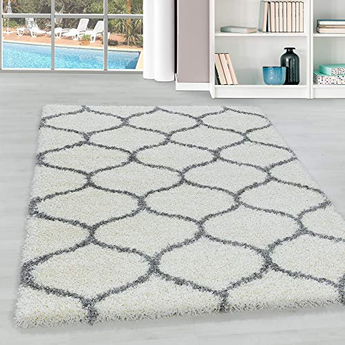 Hochflor Teppich Wohnzimmer im Skandinavischen Stil Skandinavisches Design Rechteckig Teppich Flauschiger Langflor Shaggy Teppich Pflegeleicht Wohnzimmerteppich in Farbe: Creme, Grösse: 280 x 370 cm