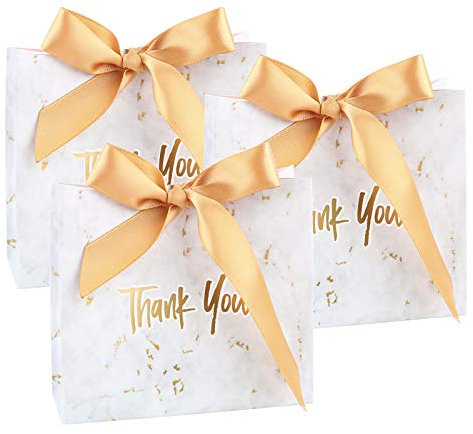 20 Stück Geschenktüte mit Schleifen Gastgeschenke Danke Papiertüten Geschenktasche Danke Geschenktüten Papier Geschenkboxen für Geburtstag Party Weihnachten Hochzeit