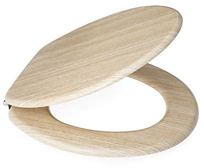 Blue Canyon Wooden Toilet Seat with Non-Slip Seat Bumpers & Heavy-Duty Stainless-Steel Hinges Ensures No Rust- Round Toilet Seat-Comfortable Bathroom Toilet Seat with High Gloss Finish (Oak)