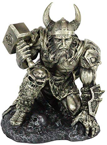 Ebros nordischer Wikinger voll gepanzerter Gott des Donners Thor Kampf Wielding Mjolnir Hammer Figur Sammlerstück Mittelalterliche Mythen Legenden und Fantasie Skulpturales Regal Kaminsims