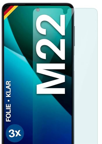 moex für Samsung Galaxy M22 Schutzfolie Displayschutz Folie Ultra-klar HD 0,2 mm kompatibel mit jeder Hülle, Anbringen ohne Blasen, Handyfolie Extra Kratzfest, FlexProtect 3 Stück