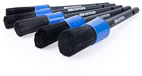 Oxford Motorcycle, 5 Pieces Different Size Car Brush, Detailing Kit for Cleaning Wheels, Emblems, Engine Bay, Leather, Air Vents, Interior and Exterior, Black, Set