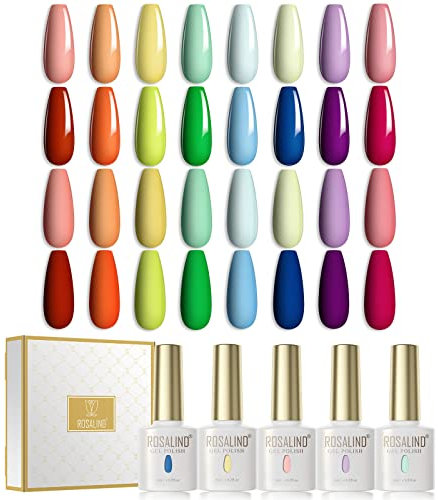 ROSALIND UV Nagellack Set 20 Stück Farbgel für Gelnägel Gel Nagellack Set mit Base und Top Coat & primer & Matte Coat, UV LED Soak Off Gel Nail Polish Set 6ml Valentinstag