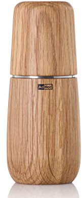 AdHoc Yono Gewürzmühle 15 cm – manuelle Mühle aus Eichenholz, geölt (hell) – Keramikmahlwerk stufenlos einstellbar – Premium Holzmühle für Salz und Pfeffer – Elegantes Design für Küche und Tisch