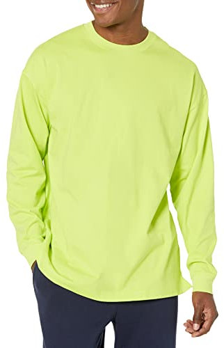 Amazon Essentials Men's Oversized Long-Sleeved Organic Cotton T-Shirt, Lime Green, XXL