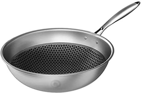 PURRL Wok de cocina de 32 cm, sartén antiadherente, wok de acero inoxidable, panal de abeja, utensilios de cocina de fondo antiadherente, sartén con (A, 32 cm), utensilios de cocina little surprise