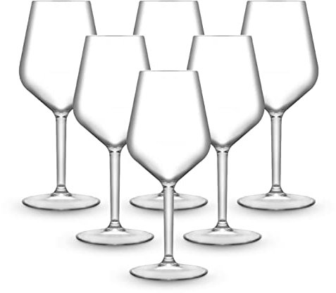 BRYNA - Set de 6 Pièces Verres à Vin 33 Cl en Polycarbonate (Plastique Rigide), 100% Design Italien, Verres Incassables, Verres à Vin Réutilisables et Lavables au Lave-Vaisselle, Transparent