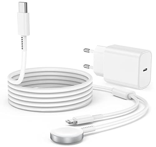 Jeenek 2-in-1 Ladekabel für Apple Watch und iPhone, 2M USB C iWatch Ladegerät, PD 20W iPhone Schnellladegerät Charger Adapter mit Kabel für Apple Watch Series 8/7/6/SE/5/4/3/2/Ultra/iPhone 14 Pro/