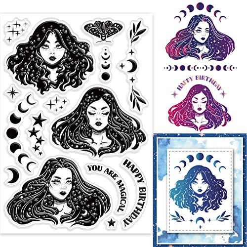 GLOBLELAND Magische Dame Klare Stempel Für Kartenherstellung Dekorative Astrologie Magie Verträumt Okkultismus Transparente Silikonstempel Für DIY Scrapbooking Zubehör Prägung Papier Karten