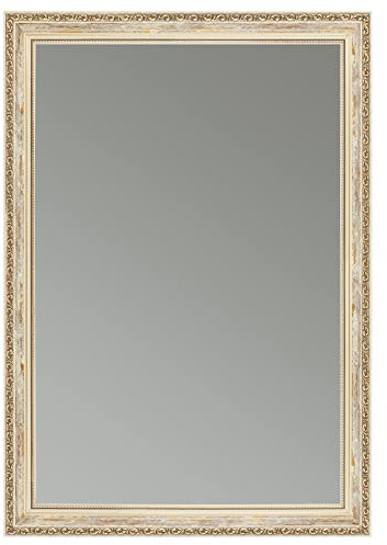 CLAMARO 'ELSA' Antik Wandspiegel 40x60 cm mit Rahmen | Creme Weiß Gold | Shabby Chic Vintage Barock Spiegel mit Holzrahmen | Barockspiegel inkl. Metall Aufhänger und Montagematerial