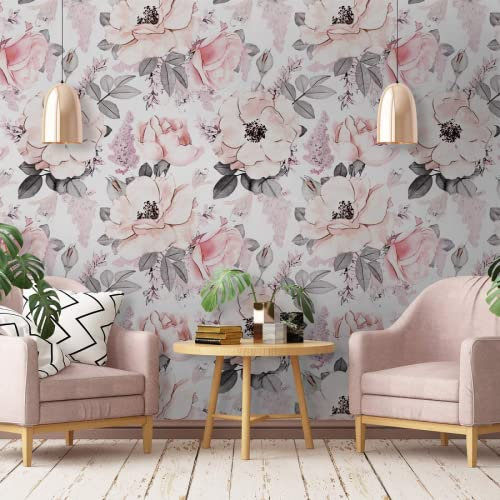 Papier Peint Panoramique Fleurs Roses Style Aquarelle Papier Peint Intissé 3D Tapisserie Poster Decoration Murale Chambre Salon