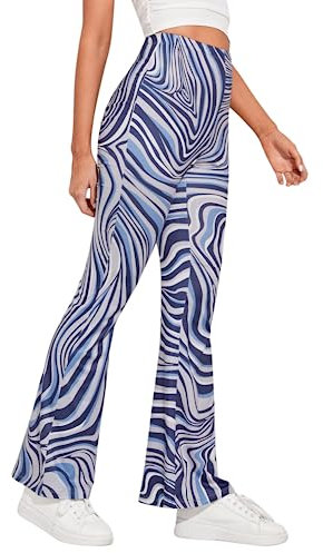 Rave Pantalon Effet marbre pour Femme Legging bohme Vas Extensible Jambe Large Taille Haute Style Disco, Bleu, Taille M