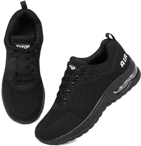 Running Shoes Womens Trainers Walking Shoes Air Cushion Athletic Sneakers Ladies Breathable Mesh Sport Shoes Lightweight Non Slip Tennis Shoes Workout Casual Gym Jogging Shoes Black