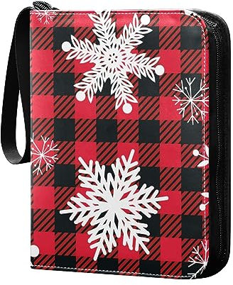 Snowflakes on Buffalo Plaid Card Binder 4-Pocket, Trading Binders for Card Games Collection Case Book Trading Card Albums Sports Card Binder