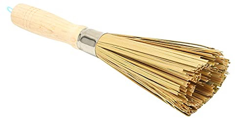 Topyond Bamboo Pot Brush, Portable Bamboo Wok Brush with Handle Grill Scrubbing Cleaning Pan Scraper Tool for Kitchen Dish Bottle Bowl Pot